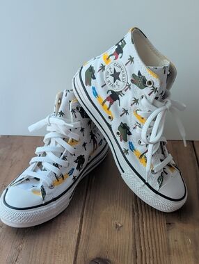 Converse White High Top Sneakers with Colorful Surf Print